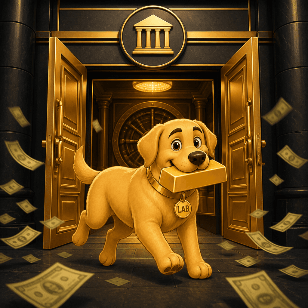 Bank Run — Retrieving Gold ($LAB) Golden Retriever artwork