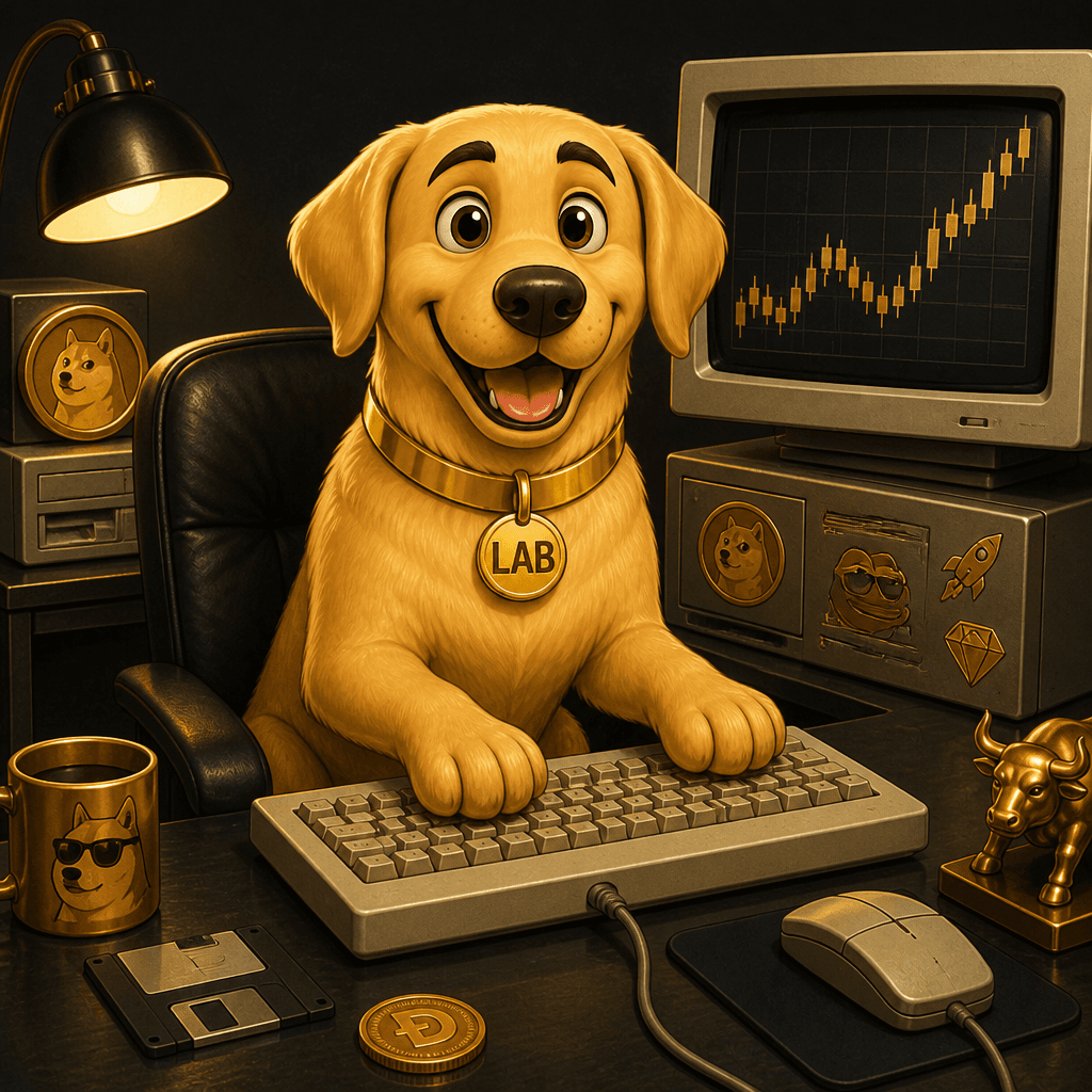 Meme Workstation — Retrieving Gold ($LAB) Golden Retriever artwork