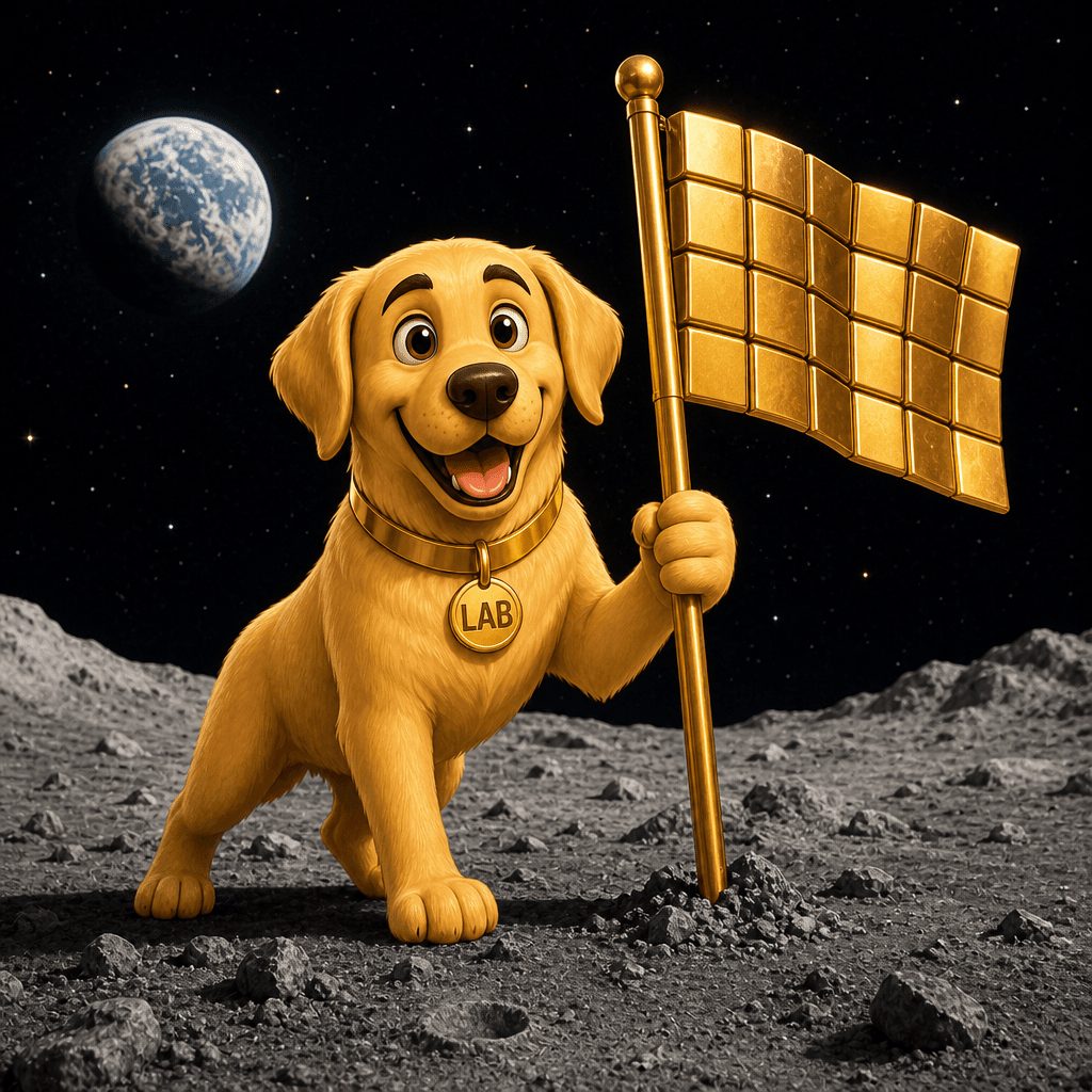Moon Retriever — Retrieving Gold ($LAB) Golden Retriever artwork
