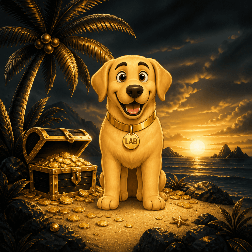 Treasure Island — Retrieving Gold ($LAB) Golden Retriever artwork