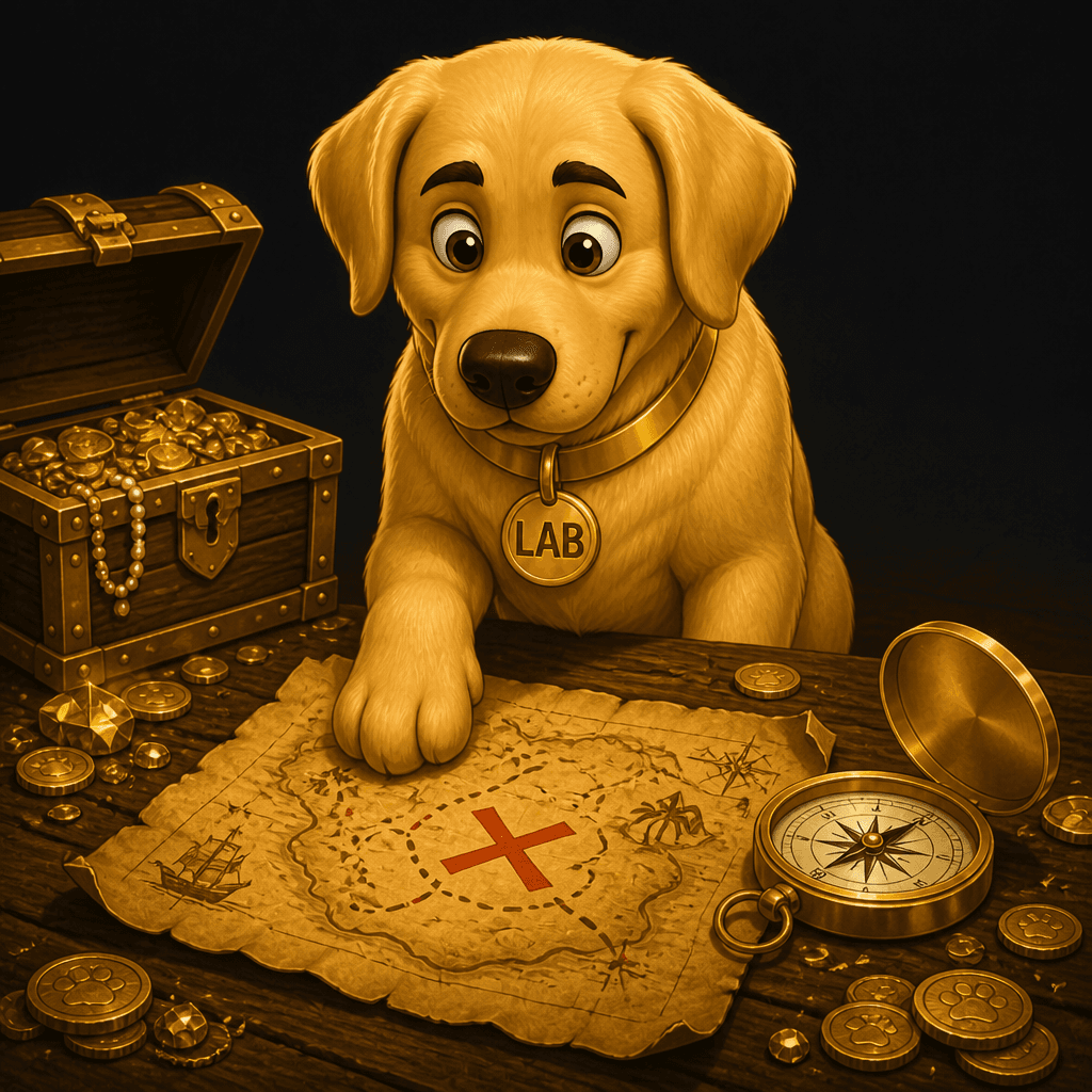 Treasure Map — Retrieving Gold ($LAB) Golden Retriever artwork